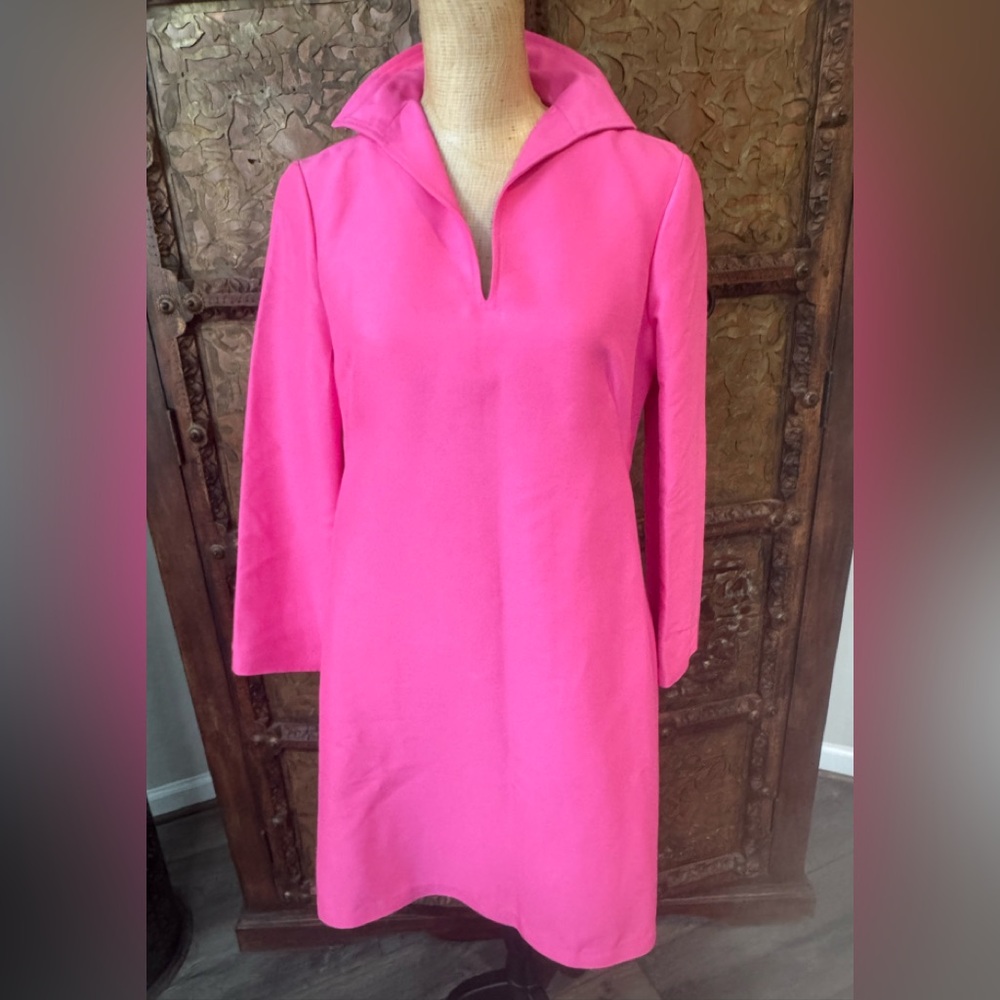 Brandon Maxwell Vibrant‎ Pink Shift Dress with Collar 4